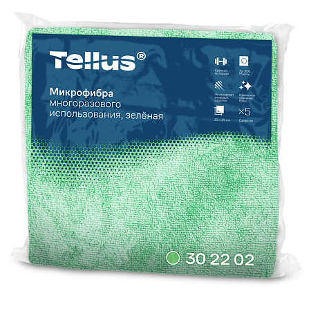 Микрофибра многоразового использования, зеленый 5 листов в пачке Tellus 302202 