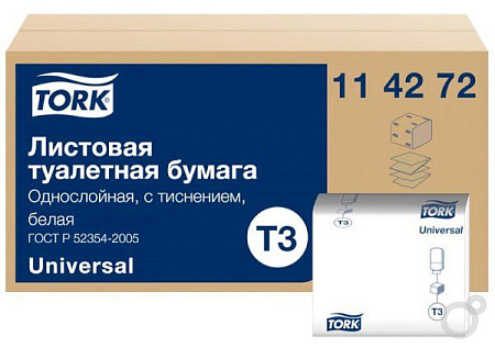 T3 Туалетная бумага листовая Стандарт 1слойная Тellus 114272