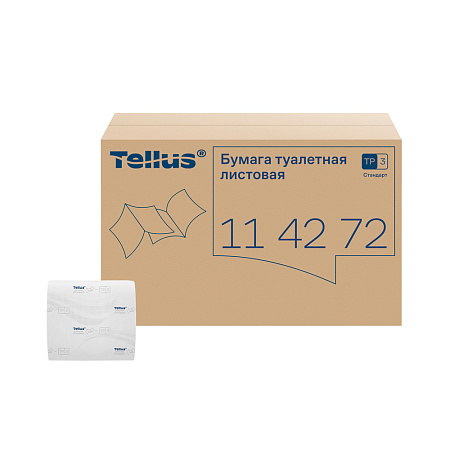 T3 Туалетная бумага листовая Стандарт 1слойная Тellus 114272