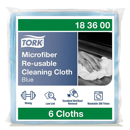 Микрофибра многоразового использования, синий 6 листов в пачке Tork 183600